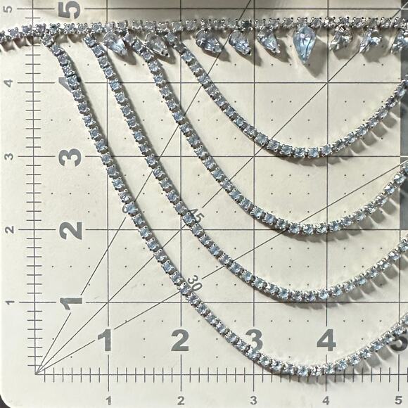 1940s 1950s vintage silver tone light blue glass rhinestones swag necklace - Picture 8 of 8